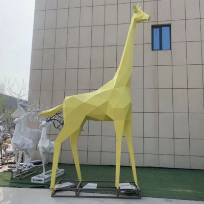 不锈钢切面几何长颈鹿雕塑 户外大型景观动物雕塑